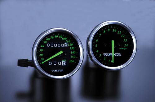 SPECIAL PARTS TAKEGAWA / ブラック&グリーンスピードメーター&タコ