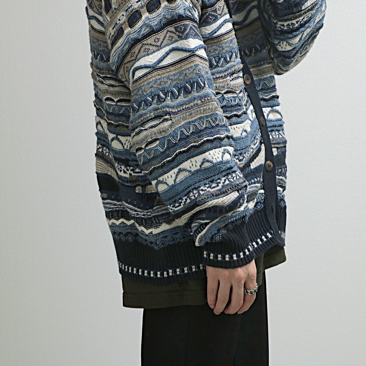 90s John Ashford 3D 総柄 ニット カーディガン 古着 used | khaki