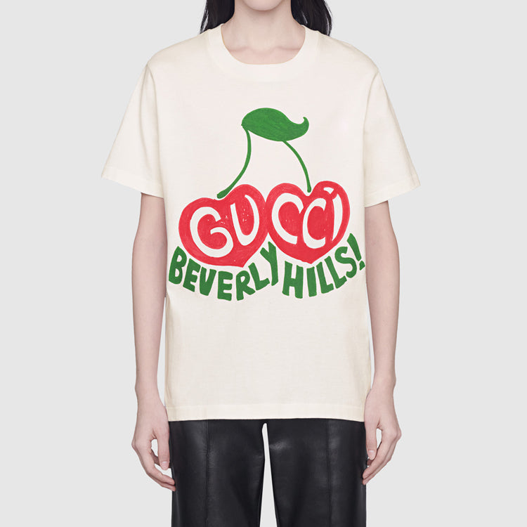 WMNS) Gucci Beverly Hills Cherry T-Shirt 'Off White' 580762-XJCRJ-9095