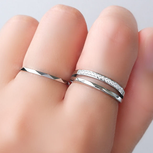 重ね付け2点セット】シルバーリング サージカルステンレス ジルコニア